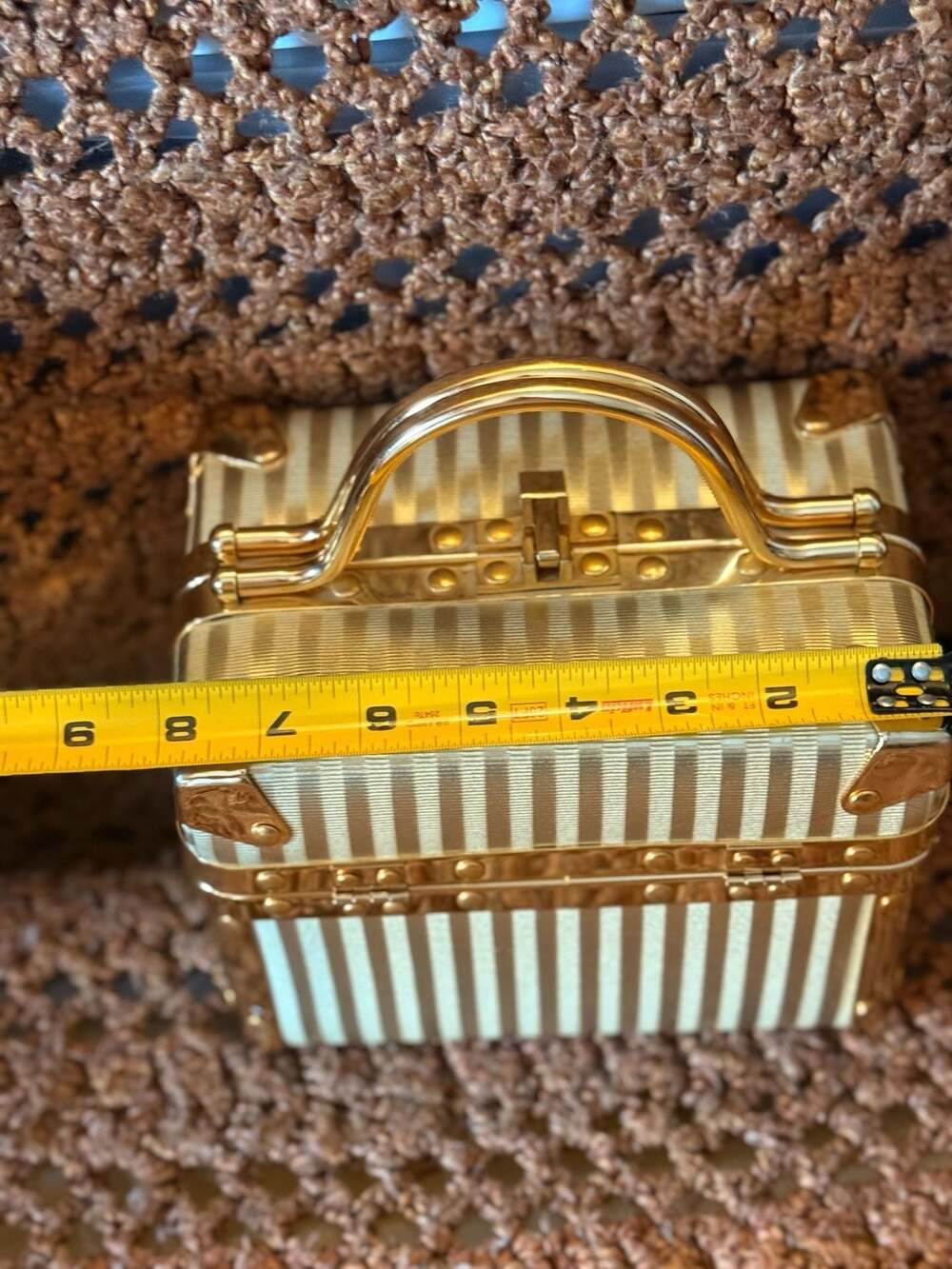 Vintage Gold Striped Mini Trunk Vanity Case - Picture 2 of 5